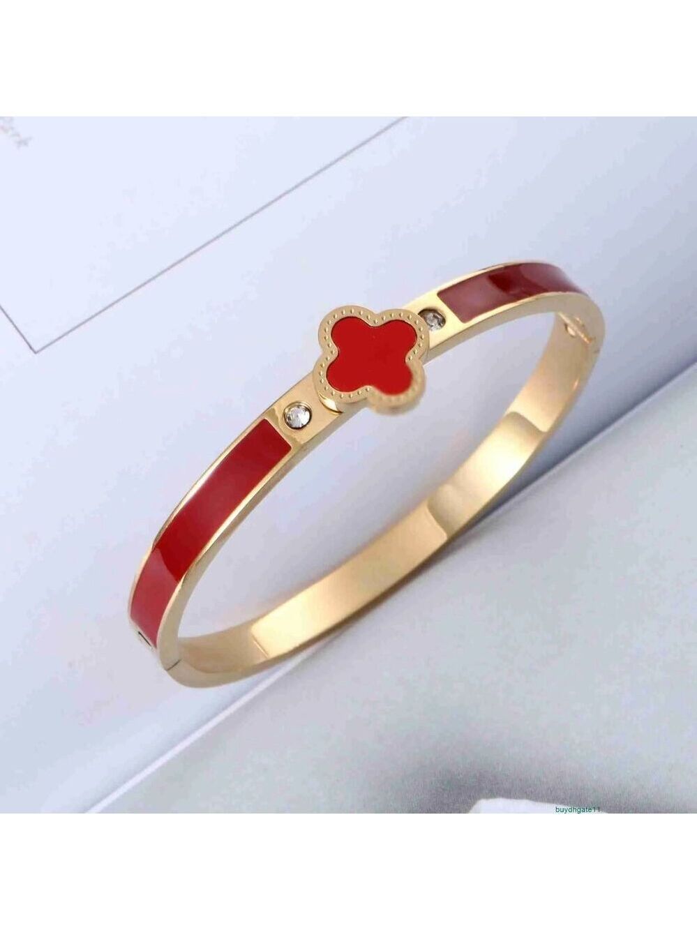 18K Gold Plated Red Clover Bracelet – Waterproof, Tarnish Proof